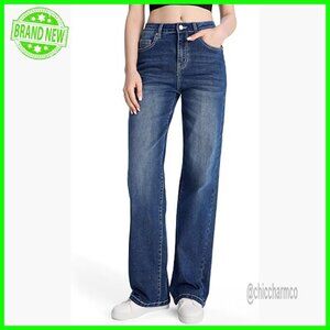 Tall Straight Leg Jeans Mid Waist Stretchy Loose Denim Pants Baggy